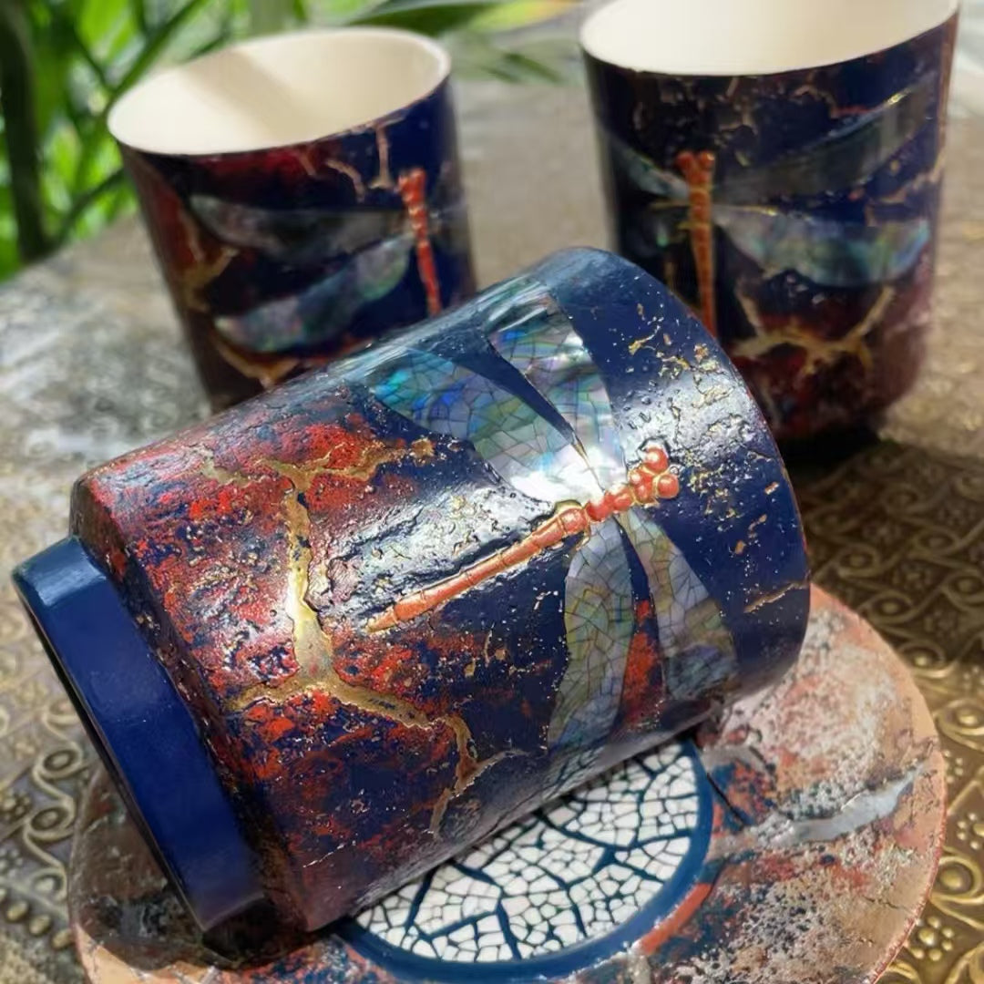 Red Dragonfly Tin Lacquer Cup