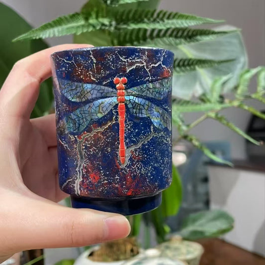 Red Dragonfly Tin Lacquer Cup