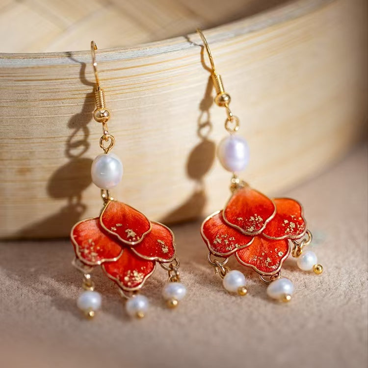 Red Petal Earrings