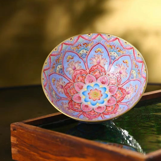 Lotus Twin Blooms Dunhuang Rimmed Cup