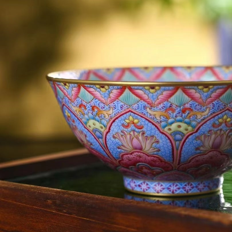 Lotus Twin Blooms Dunhuang Rimmed Cup